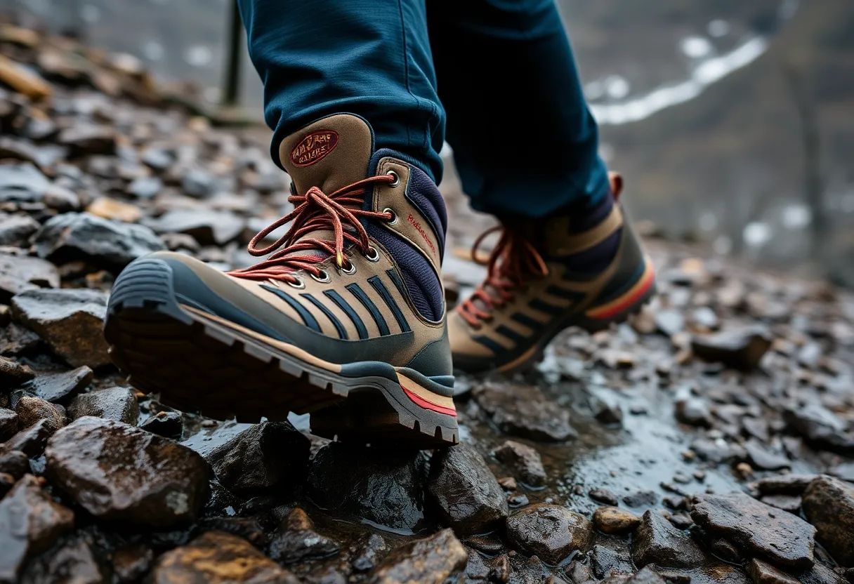 Botas de senderismo por terreno rocoso