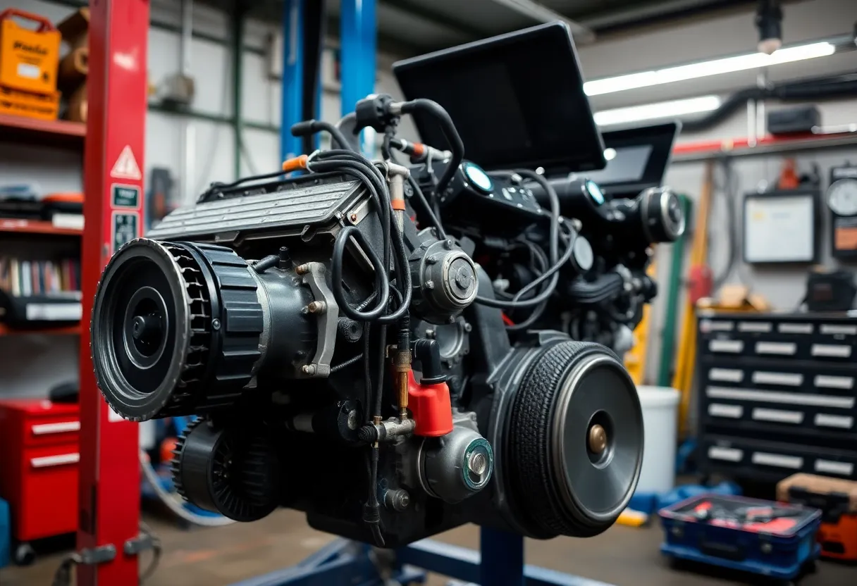 Cadena de distribución del motor en inspección