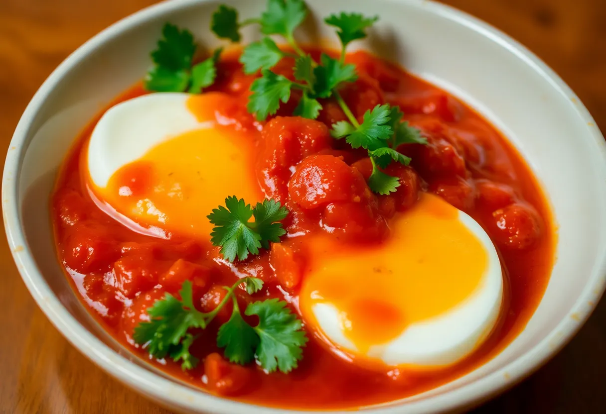 Cómo hacer huevos ahogados en una sartén con salsa de jitomate