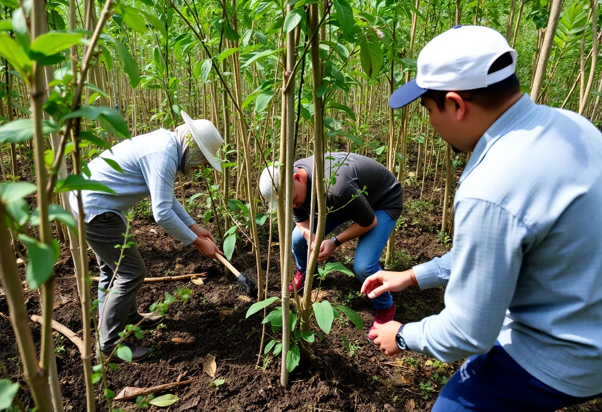 Turismo Ecológico en México: Cuidado y Aventura Grupo de eco-turistas explorando un bosque verde y frondoso