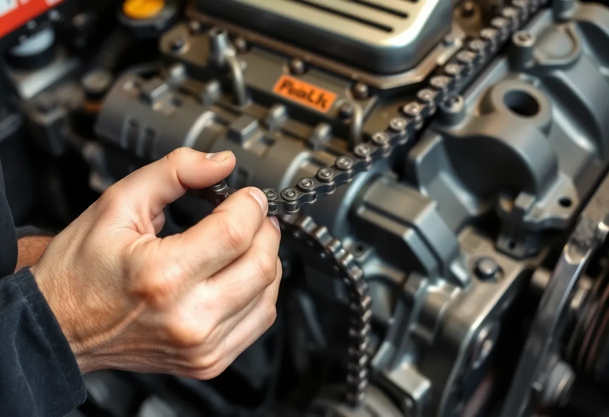 Manos de mecánico cuidando el motor