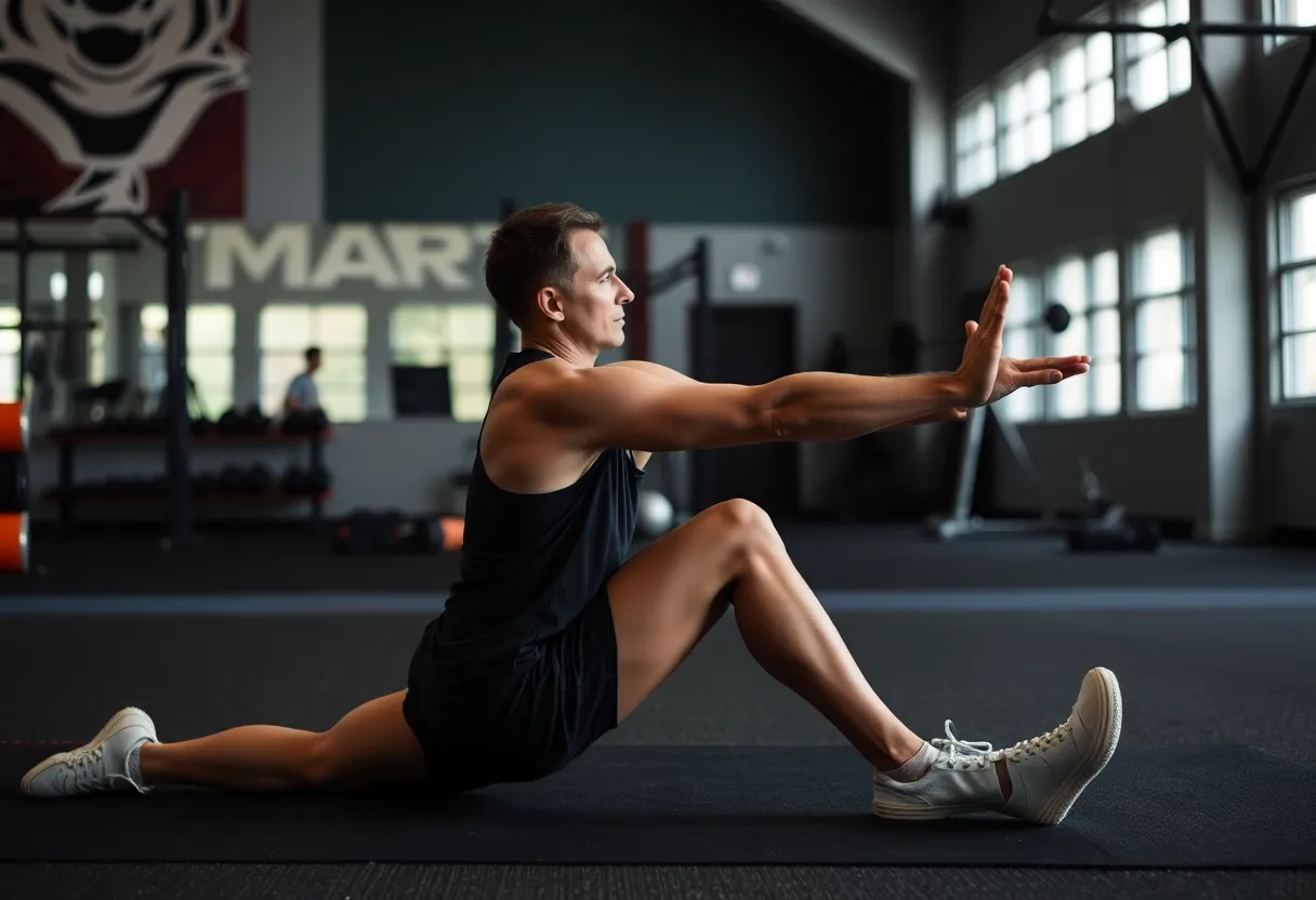 Persona realizando una rutina de estiramientos en yoga mat