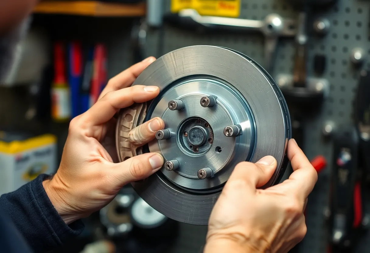Problemas de frenos - Mecánico ajustando pastillas de freno
