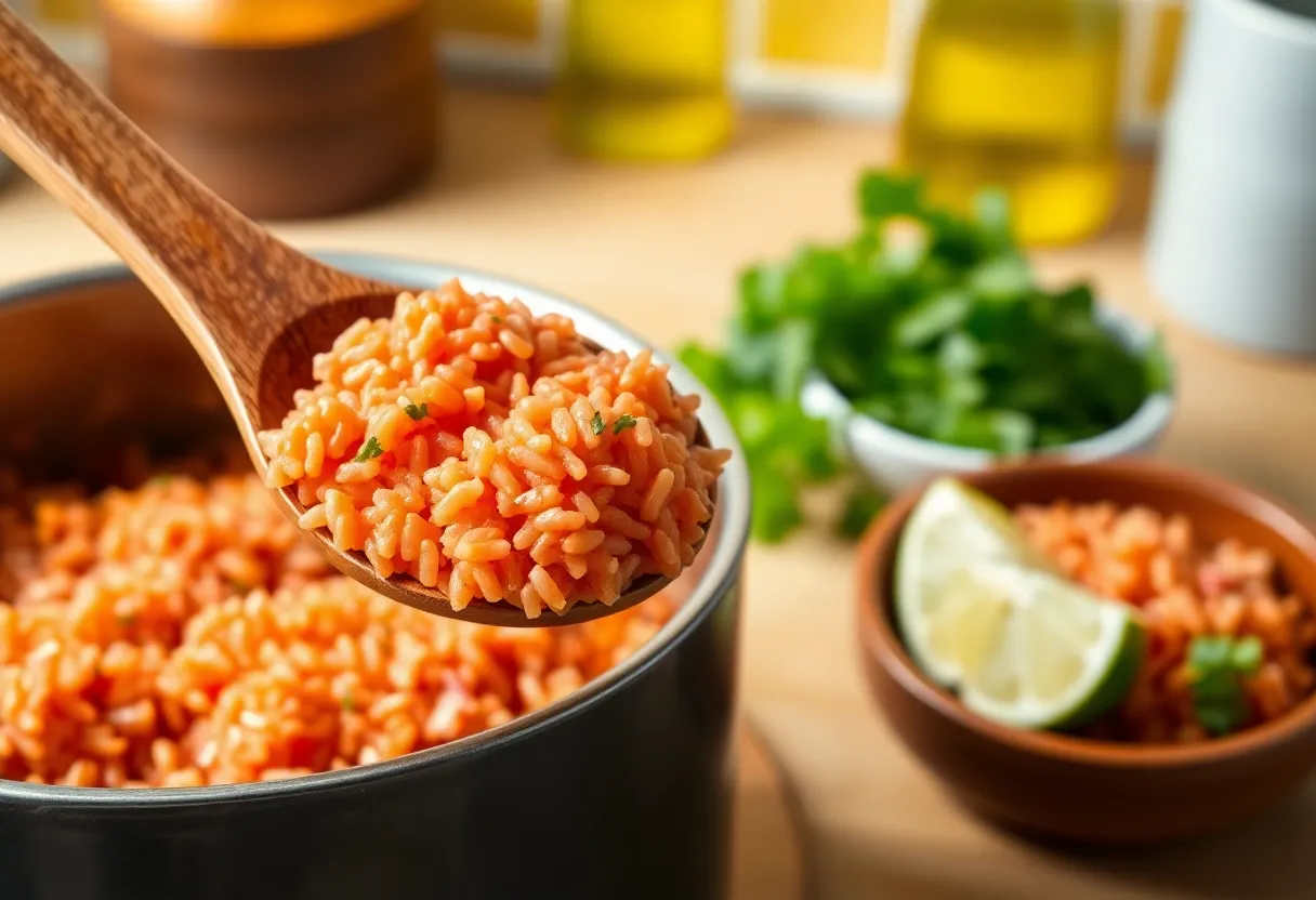 Receta arroz mexicano: arroz con jitomate servido con cilantro y limón