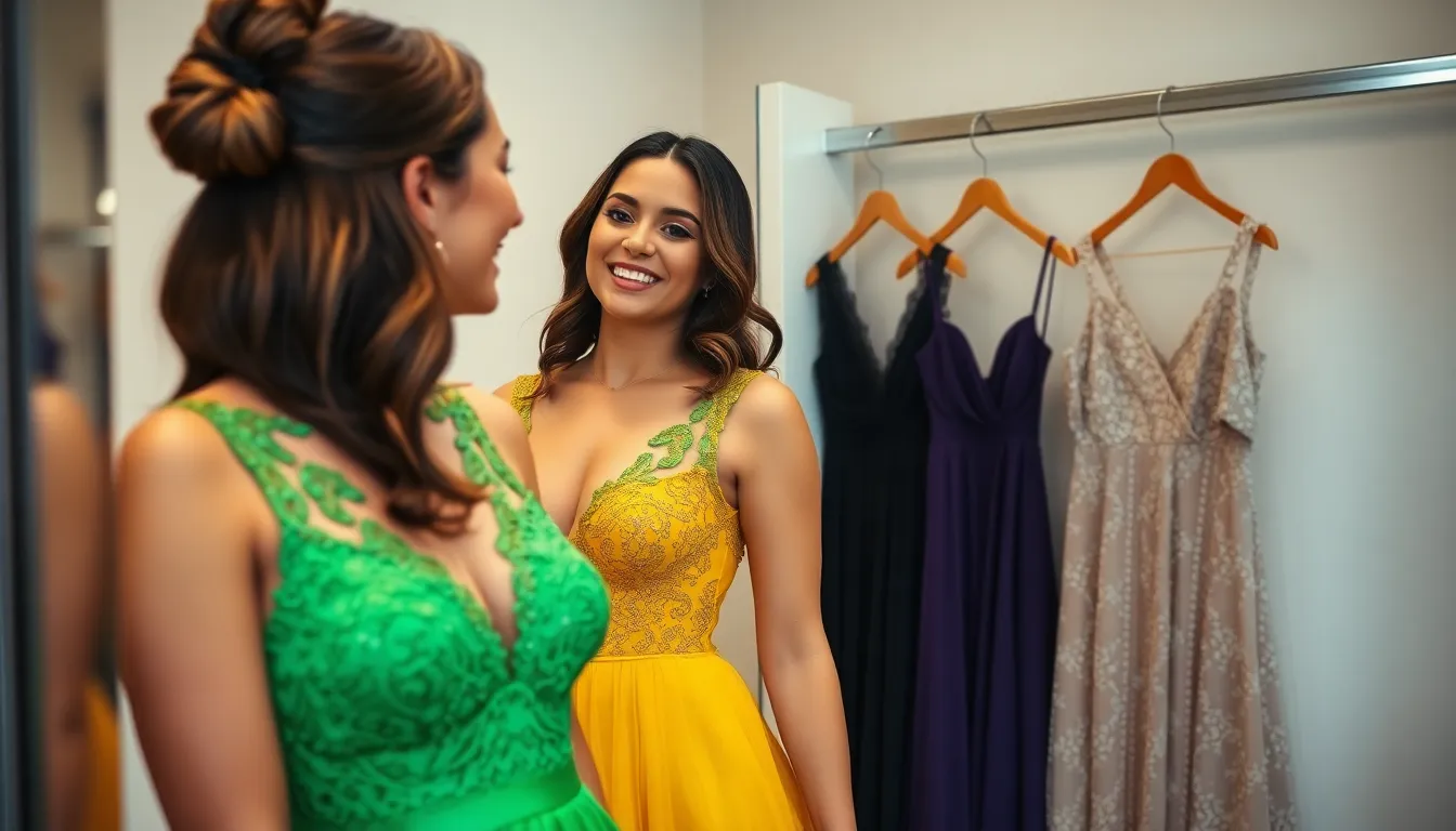 Vestidos de gala colgados en un armario elegante