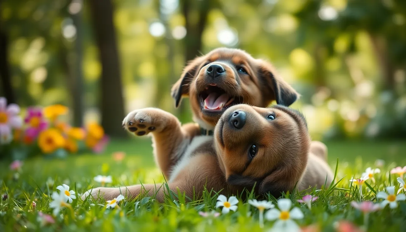 nombres adorables para perritas - Perrita descansando entre flores