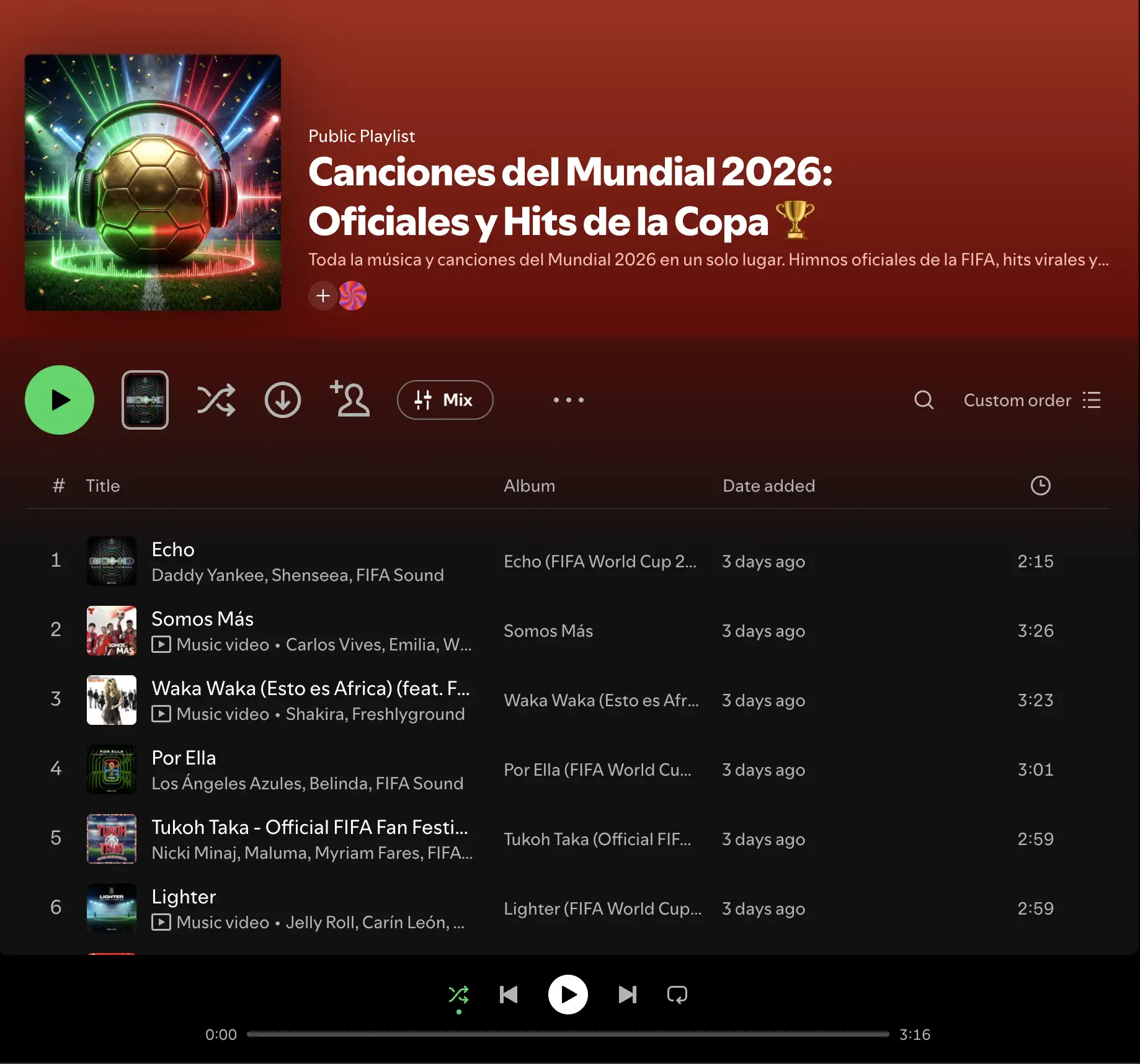 Playlist Mundial 2026 en Spotify